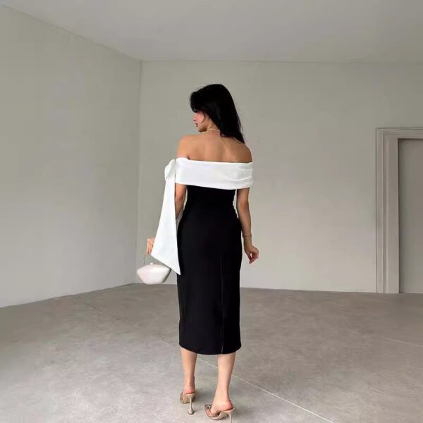 Robe de cocktail élégante Nœud à épaules dénudées – Image 2