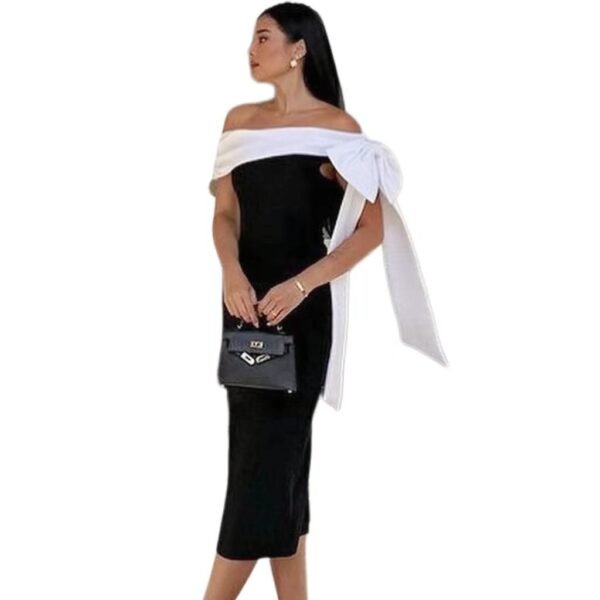 Robe de cocktail élégante Nœud à épaules dénudées – Image 4
