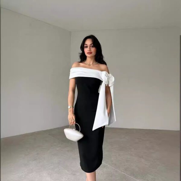 Robe de cocktail élégante Nœud à épaules dénudées