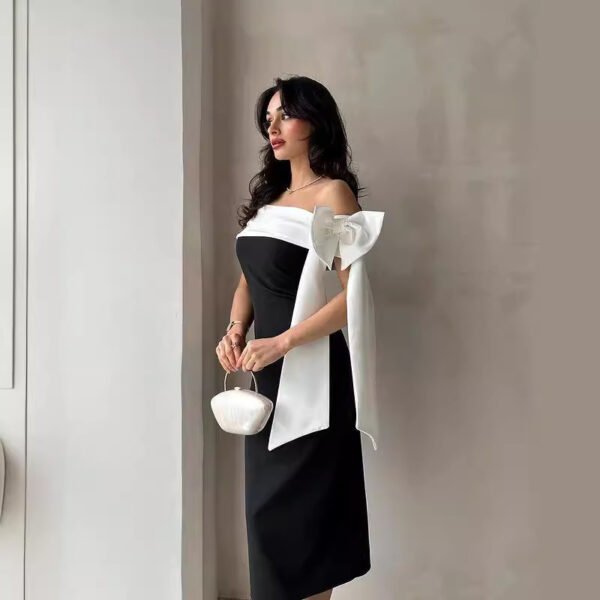 Robe de cocktail élégante Nœud à épaules dénudées – Image 5